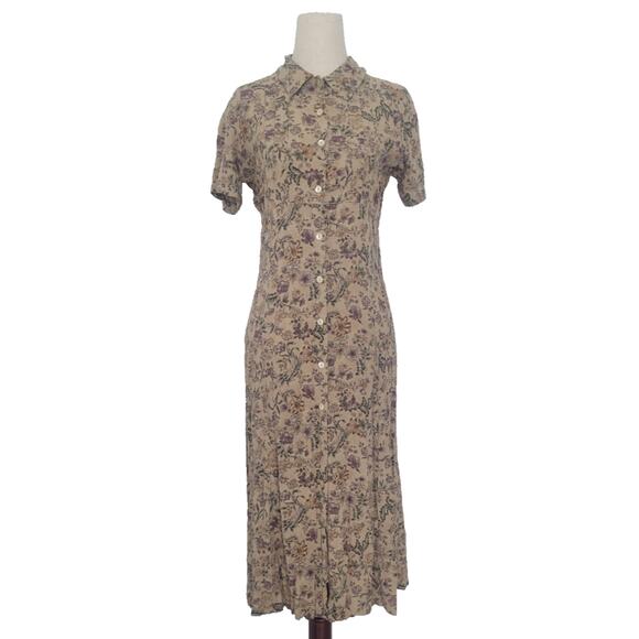 GAP Dresses & Skirts - Vintage Gap Floral Button Down Shirt Dress Size S Beige Cottagecore Prairie